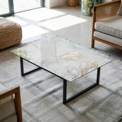 Wallfluent Dessus de table en verre trempé 80x60 cm Marbre élégant avec veines- Plateau En Verre