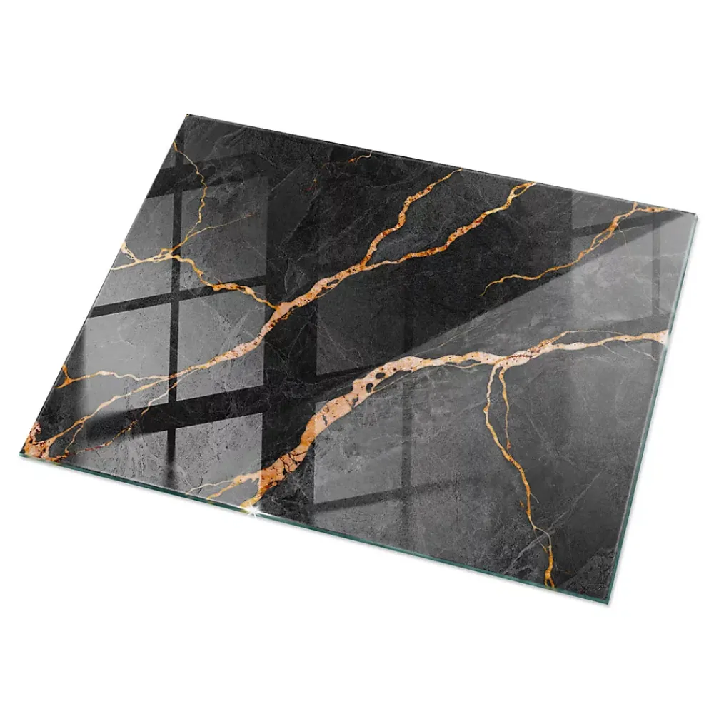 Wallfluent Dessus de table en verre trempé 120x80 cm Motif marbré avec veines- Plateau En Verre