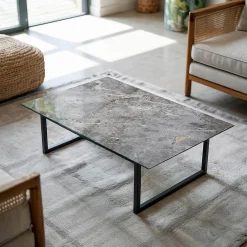 Wallfluent Dessus de table en verre trempé 100x70 cm Motif naturel de marbre- Plateau En Verre