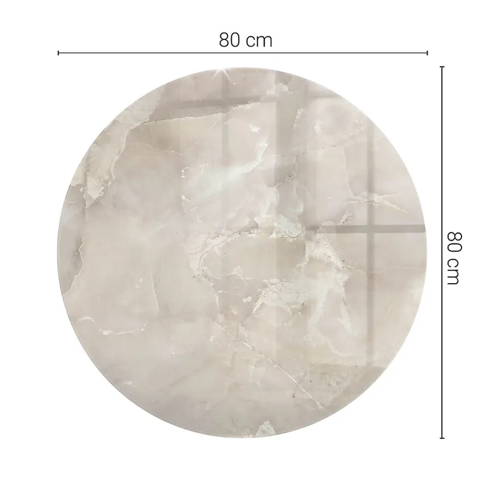 Wallfluent Dessus de table en verre trempé fi80 cm Motif texturé de marbre- Plateau En Verre