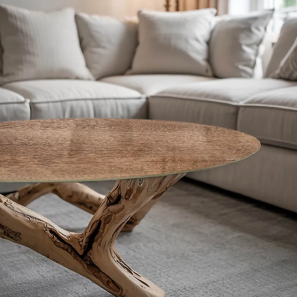 Wallfluent Plateau En Verre<Dessus de table en verre trempé fi60 cm Motif naturel du bois