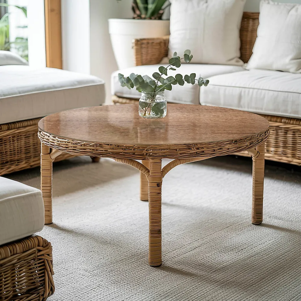 Wallfluent Plateau En Verre<Dessus de table en verre trempé fi60 cm Motif naturel du bois