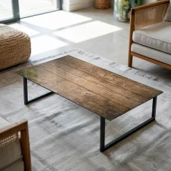 Wallfluent Dessus de table en verre trempé 100x50 cm Structure de planches en bois- Plateau En Verre