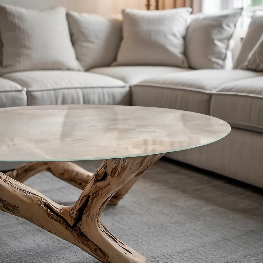 Wallfluent Plateau En Verre<Dessus de table en verre trempé fi50 cm Motif texturé de marbre