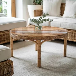 Wallfluent Dessus de table en verre trempé fi90 cm Bois naturel avec résine- Plateau En Verre