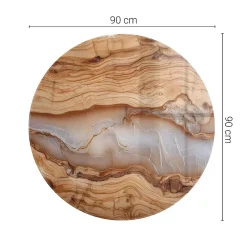 Wallfluent Dessus de table en verre trempé fi90 cm Bois naturel avec résine- Plateau En Verre