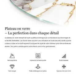 Wallfluent Dessus de table en verre trempé fi90 cm Bois naturel avec résine- Plateau En Verre