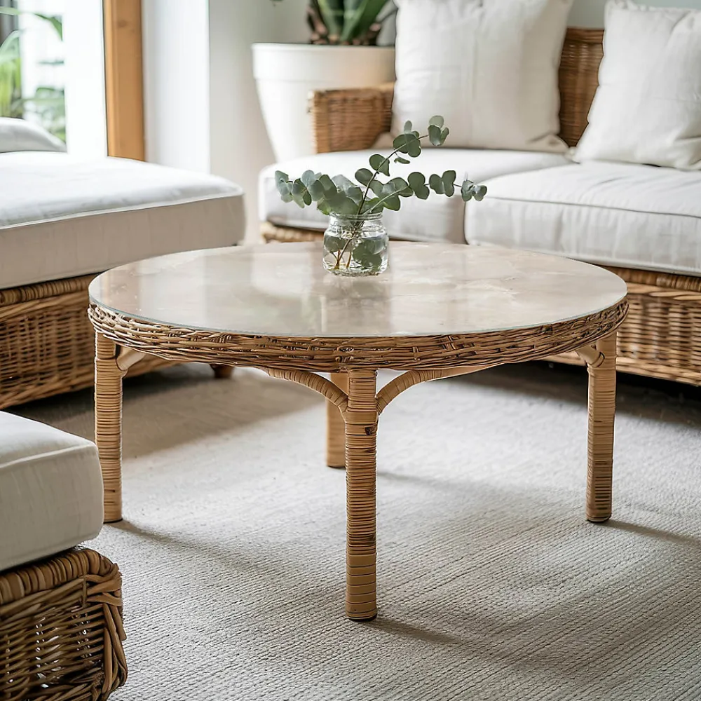 Wallfluent Plateau En Verre<Dessus de table en verre trempé fi70 cm Motif texturé de marbre