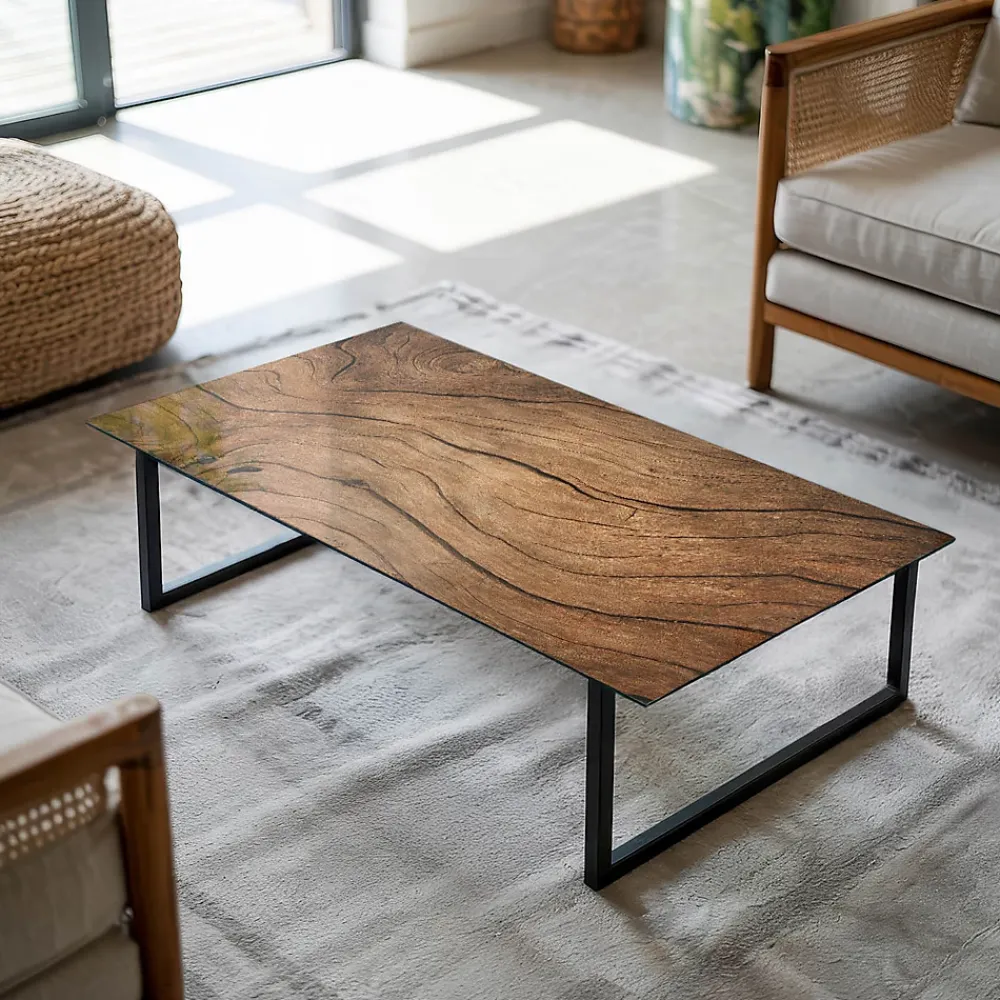 Wallfluent Dessus de table en verre trempé 100x50 cm Motif bois- Plateau En Verre