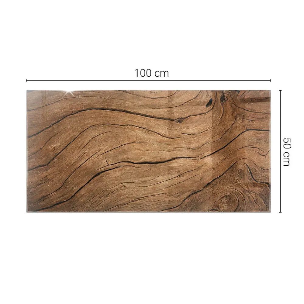 Wallfluent Dessus de table en verre trempé 100x50 cm Motif bois- Plateau En Verre