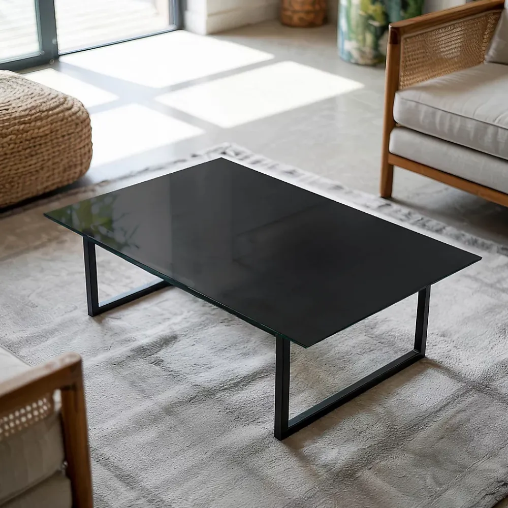 Wallfluent Dessus de table en verre trempé 100x70 cm Couleur noire lisse- Plateau En Verre