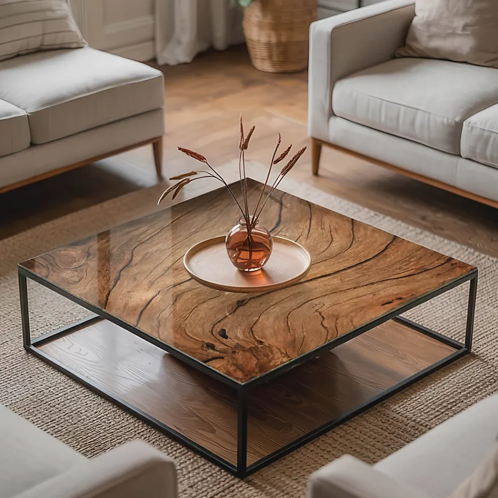 Wallfluent Plateau En Verre<Dessus de table en verre trempé 60x60 cm Motif bois