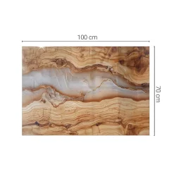 Wallfluent Dessus de table en verre trempé 100x70 cm Bois naturel avec résine- Plateau En Verre