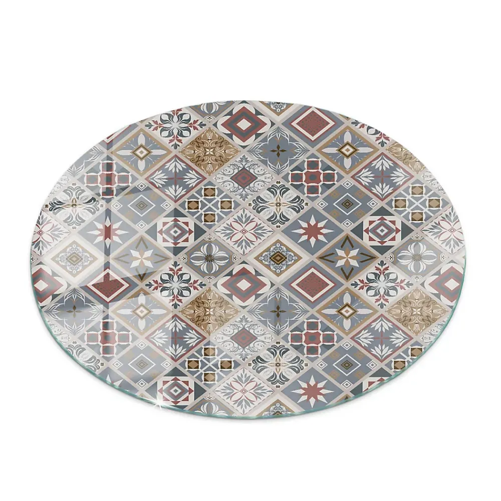 Wallfluent Dessus de table en verre trempé fi60 cm Motif mosaïque avec ornements- Plateau En Verre