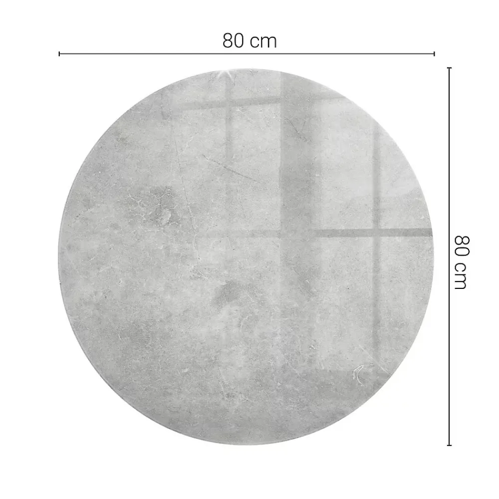Wallfluent Dessus de table en verre trempé fi80 cm Texture de béton avec fissures- Plateau En Verre