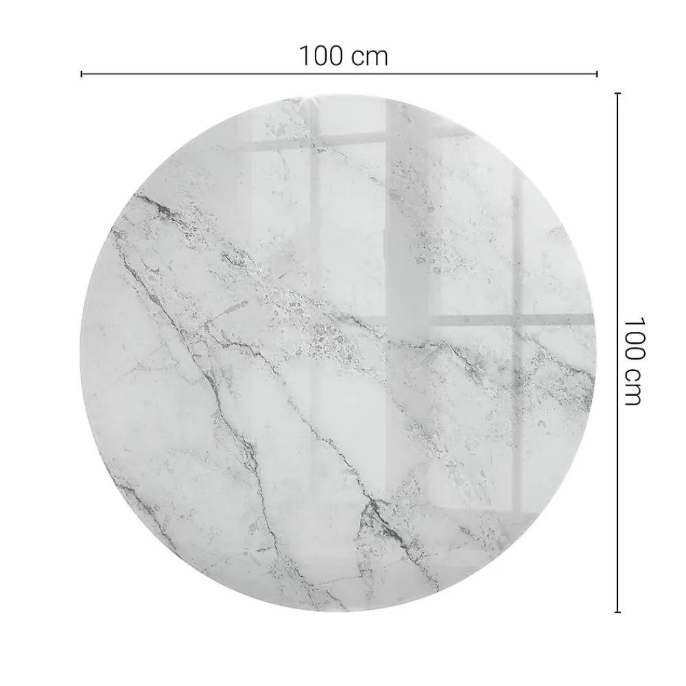 Wallfluent Dessus de table en verre trempé fi100 cm Motif de surface en marbre- Plateau En Verre