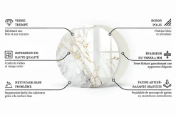 Wallfluent Dessus de table en verre trempé fi100 cm Motif naturel de marbre- Plateau En Verre