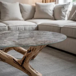 Wallfluent Dessus de table en verre trempé fi80 cm Motif naturel de marbre- Plateau En Verre