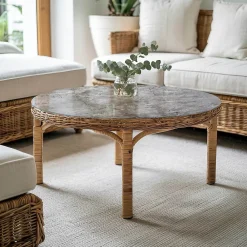 Wallfluent Dessus de table en verre trempé fi90 cm Motif naturel de marbre- Plateau En Verre