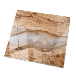Wallfluent Dessus de table en verre trempé 50x50 cm Bois naturel avec résine- Plateau En Verre