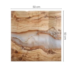 Wallfluent Dessus de table en verre trempé 50x50 cm Bois naturel avec résine- Plateau En Verre