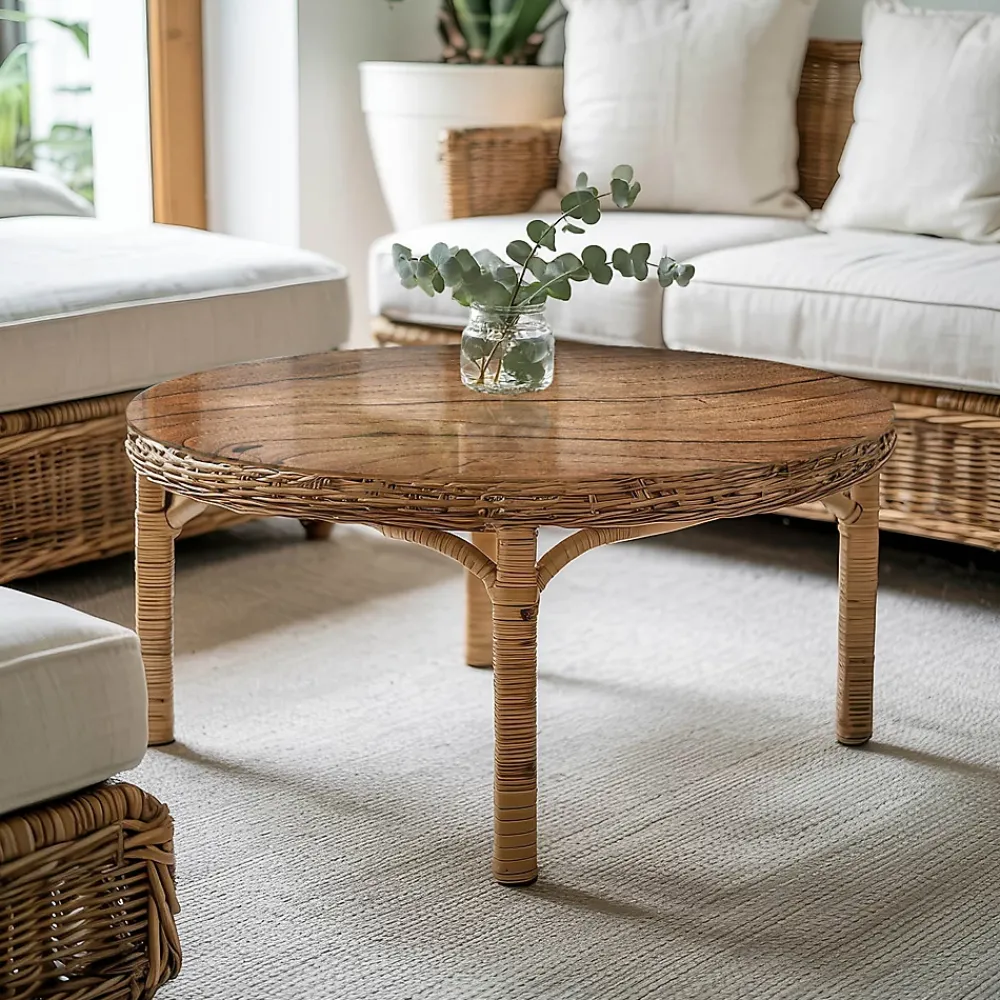 Wallfluent Dessus de table en verre trempé fi70 cm Motif bois- Plateau En Verre