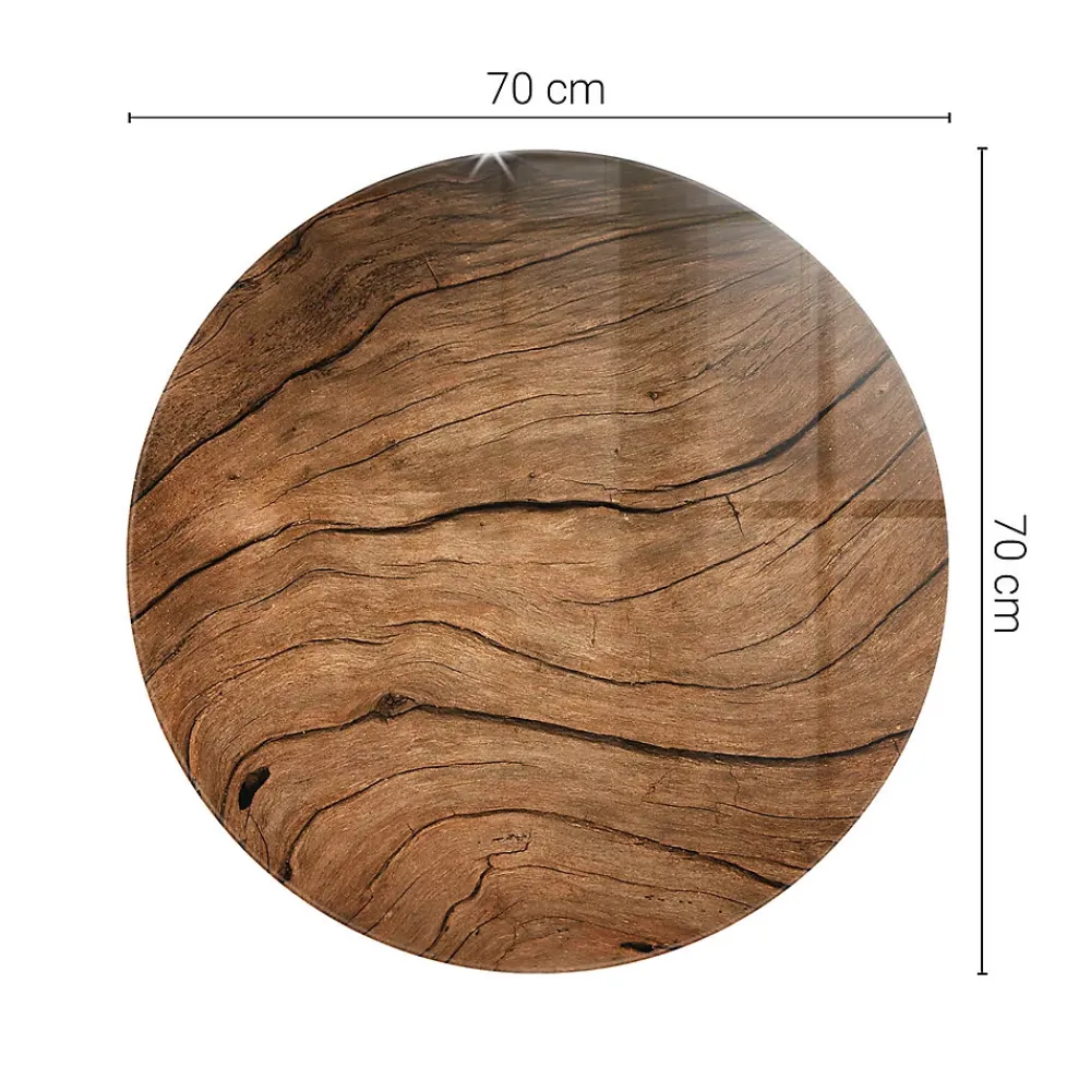 Wallfluent Dessus de table en verre trempé fi70 cm Motif bois- Plateau En Verre