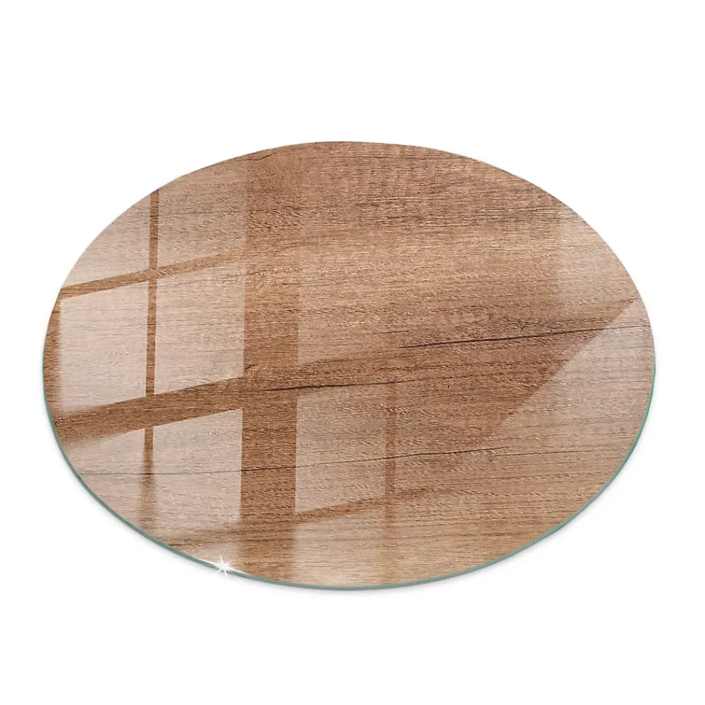 Wallfluent Dessus de table en verre trempé fi100 cm Motif naturel du bois- Plateau En Verre