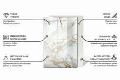 Wallfluent Dessus de table en verre trempé 120x80 cm Motif de marbre veiné- Plateau En Verre