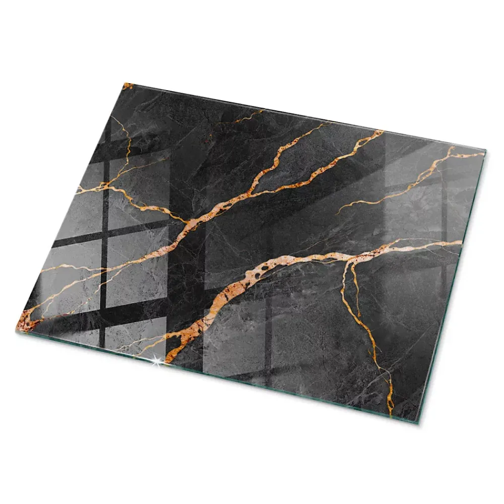 Wallfluent Dessus de table en verre trempé 80x60 cm Motif marbré avec veines- Plateau En Verre