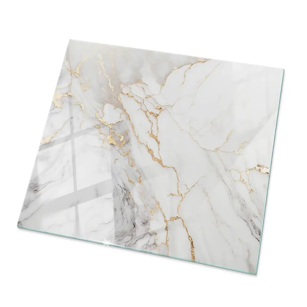 Wallfluent Dessus de table en verre trempé 60x60 cm Marbre élégant avec veines- Plateau En Verre