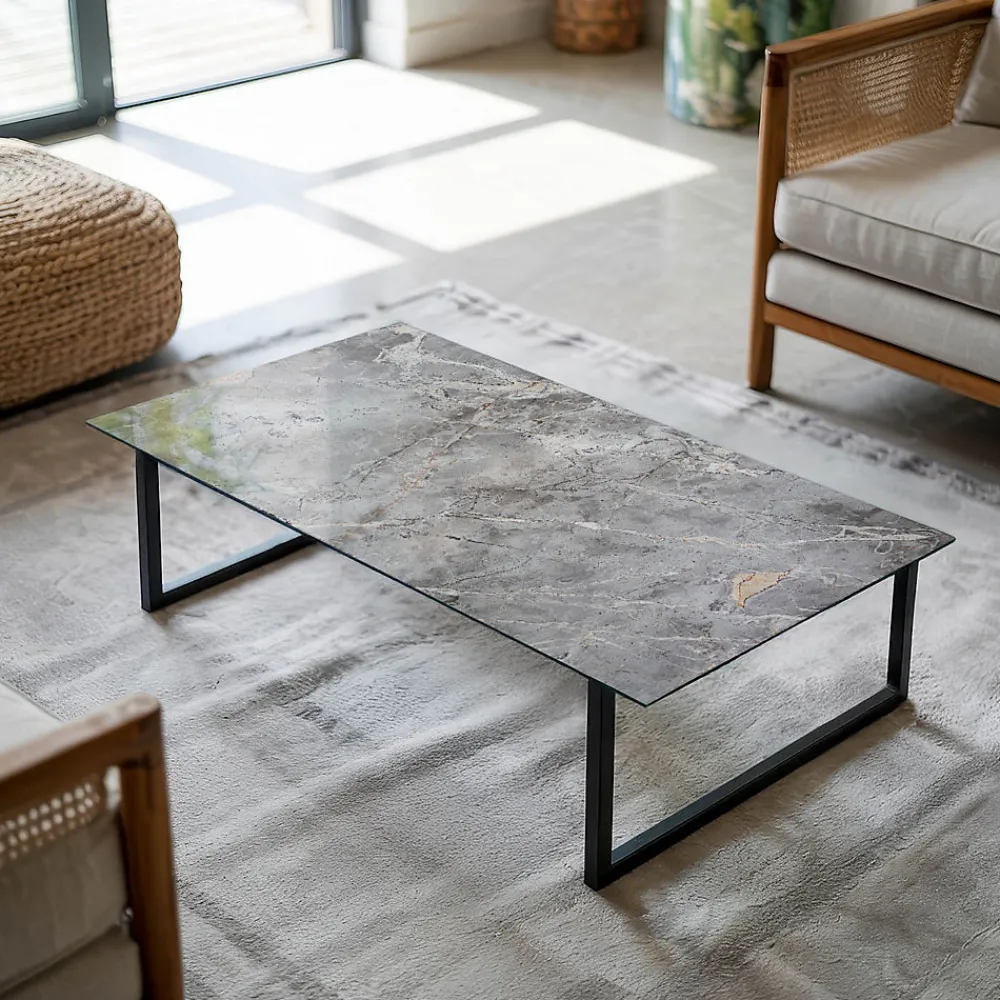 Wallfluent Dessus de table en verre trempé 120x60 cm Motif naturel de marbre- Plateau En Verre