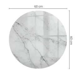 Wallfluent Dessus de table en verre trempé fi60 cm Motif de surface en marbre- Plateau En Verre