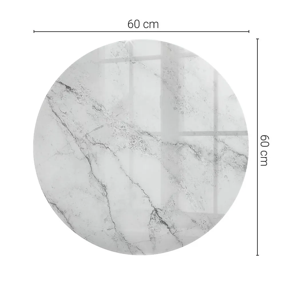 Wallfluent Dessus de table en verre trempé fi60 cm Motif de surface en marbre- Plateau En Verre