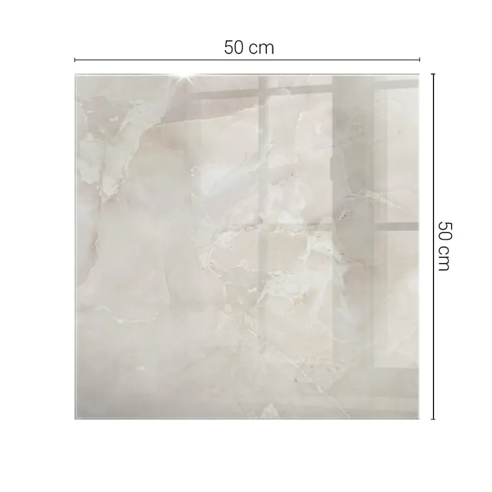 Wallfluent Dessus de table en verre trempé 50x50 cm Motif texturé de marbre- Plateau En Verre