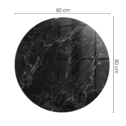 Wallfluent Dessus de table en verre trempé fi80 cm Motif de marbre veiné- Plateau En Verre