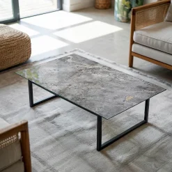 Wallfluent Dessus de table en verre trempé 120x80 cm Motif naturel de marbre- Plateau En Verre