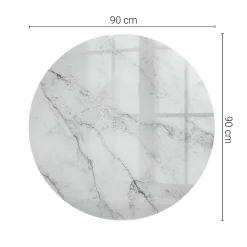 Wallfluent Dessus de table en verre trempé fi90 cm Motif de surface en marbre- Plateau En Verre