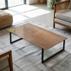 Wallfluent Dessus de table en verre trempé 100x50 cm Motif naturel du bois- Plateau En Verre