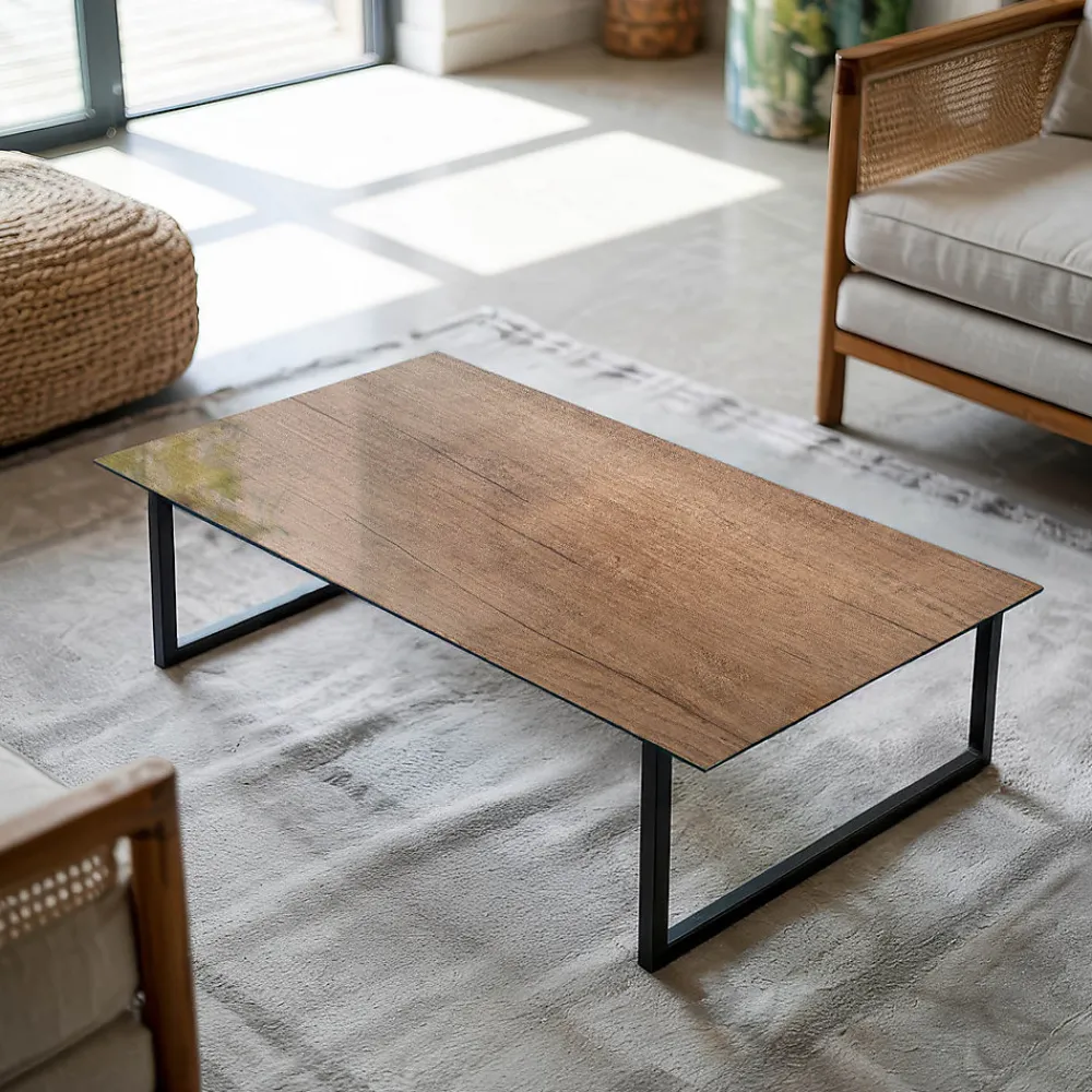 Wallfluent Dessus de table en verre trempé 100x50 cm Motif naturel du bois- Plateau En Verre