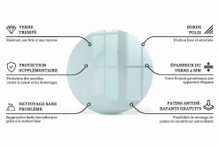 Wallfluent Dessus de table en verre trempé fi80 cm Transparent- Plateau En Verre