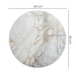 Wallfluent Dessus de table en verre trempé fi60 cm Marbre élégant avec veines- Plateau En Verre