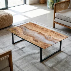 Wallfluent Plateau En Verre<Dessus de table en verre trempé 120x80 cm Bois naturel avec résine