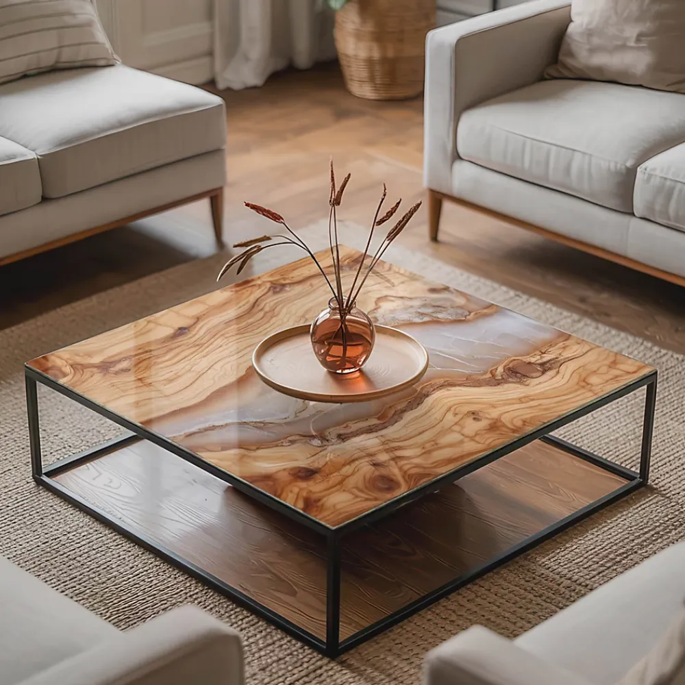 Wallfluent Plateau En Verre<Dessus de table en verre trempé 60x60 cm Bois naturel avec résine
