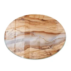 Wallfluent Dessus de table en verre trempé fi50 cm Bois naturel avec résine- Plateau En Verre