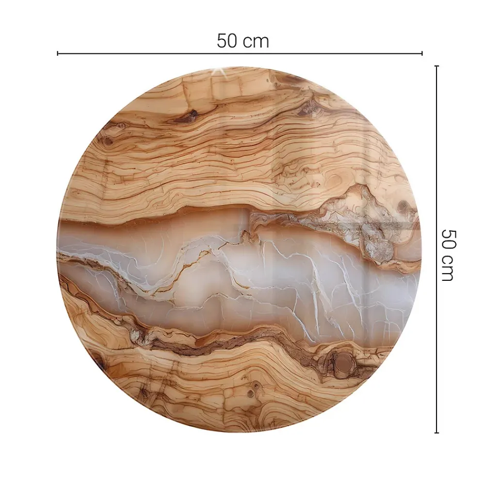 Wallfluent Dessus de table en verre trempé fi50 cm Bois naturel avec résine- Plateau En Verre