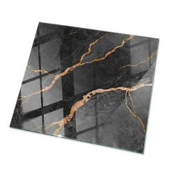 Wallfluent Dessus de table en verre trempé 50x50 cm Motif marbré avec veines- Plateau En Verre