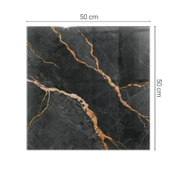 Wallfluent Dessus de table en verre trempé 50x50 cm Motif marbré avec veines- Plateau En Verre