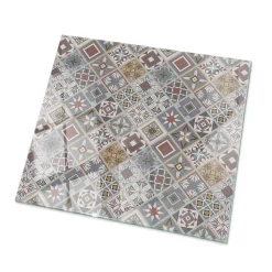 Wallfluent Dessus de table en verre trempé 60x60 cm Motif mosaïque avec ornements- Plateau En Verre