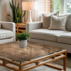 Wallfluent Dessus de table en verre trempé 50x50 cm Structure de planches en bois- Plateau En Verre